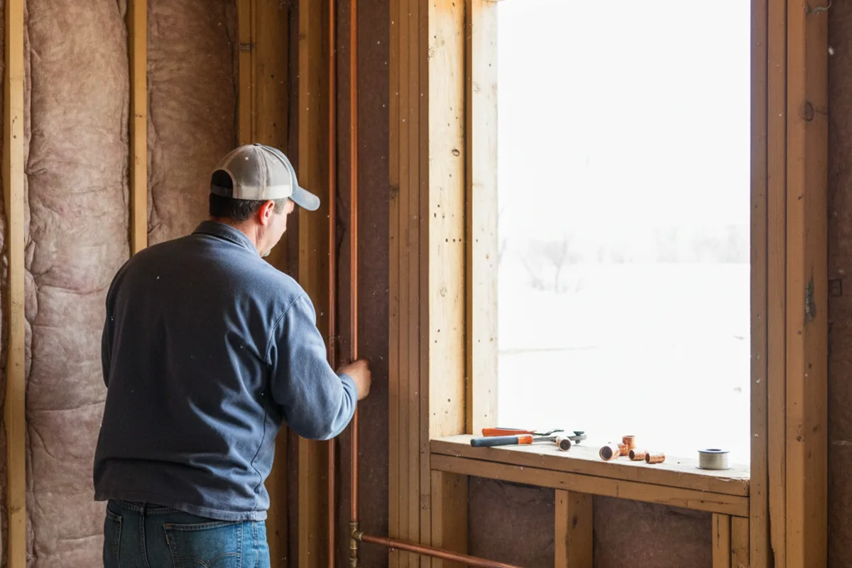 Licensed plumber running new copper supply lines in a Conway Springs home